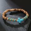Handmade Geometric Wood Chips Pine Stone Beaded Skull Bracelet Unisex