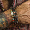 Handmade Geometric Wood Chips Pine Stone Beaded Skull Bracelet Unisex
