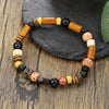 Handmade Geometric Wood Chips Pine Stone Beaded Skull Bracelet Unisex