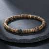 Handmade Geometric Wood Chips Pine Stone Beaded Skull Bracelet Unisex