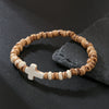 Handmade Geometric Wood Chips Pine Stone Beaded Skull Bracelet Unisex