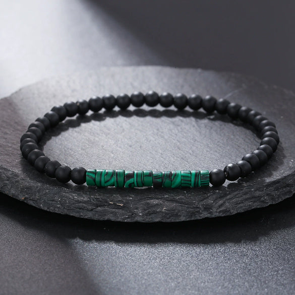 Handmade Geometric Wood Chips Pine Stone Beaded Skull Bracelet Unisex