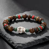 Handmade Geometric Wood Chips Pine Stone Beaded Skull Bracelet Unisex