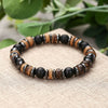 Handmade Geometric Wood Chips Pine Stone Beaded Skull Bracelet Unisex
