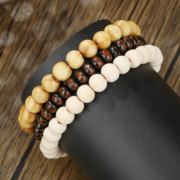 Handmade Geometric Wooden Beaded Bracelets Unisex