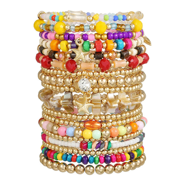Handmade Geometric Wooden Beads And Stone Beach Bracelet For Women