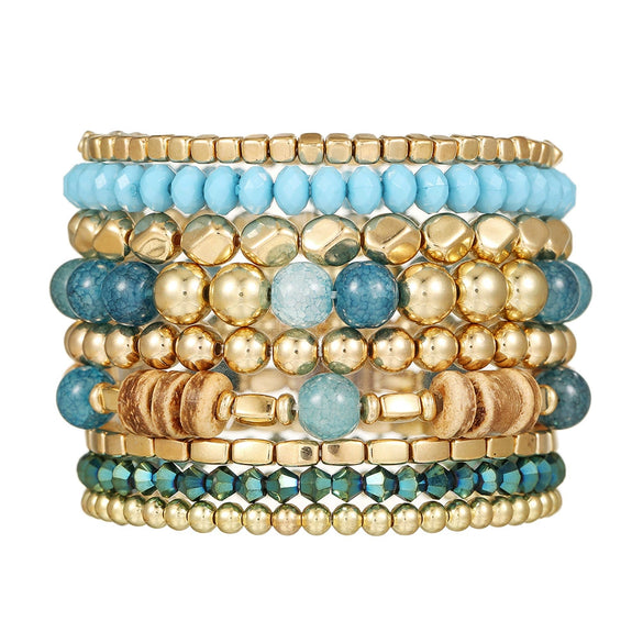 Handmade Geometric Wooden Beads And Stone Beach Bracelet For Women