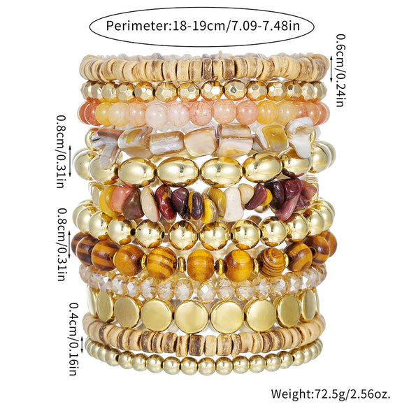 Handmade Geometric Wooden Beads And Stone Beach Bracelet For Women