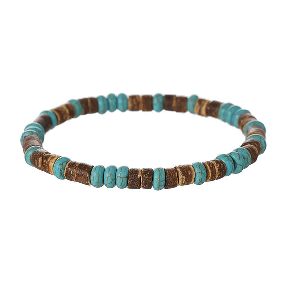 Handmade Geometric Wooden Beads Turquoise Coconut Shell Bracelet Unisex Hiphop Style