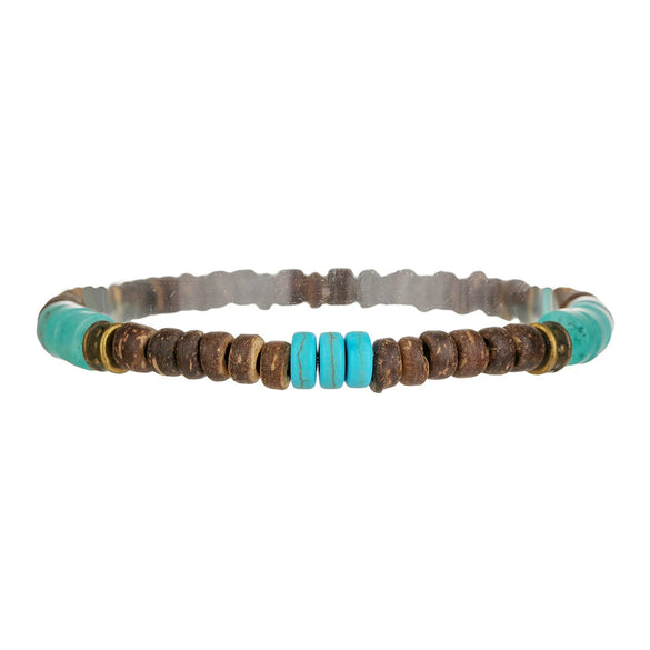 Handmade Geometric Wooden Beads Turquoise Coconut Shell Bracelet Unisex Hiphop Style