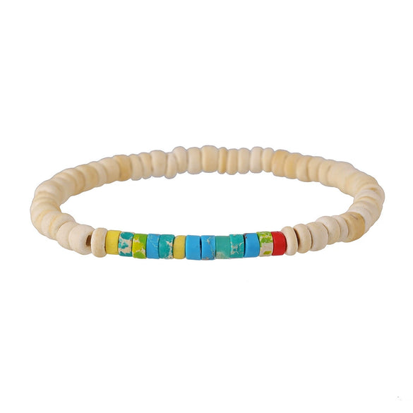 Handmade Geometric Wooden Beads Turquoise Coconut Shell Bracelet Unisex Hiphop Style