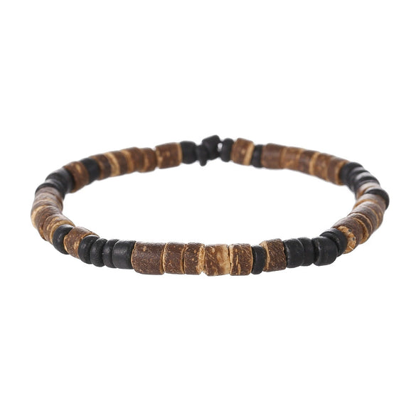 Handmade Geometric Wooden Beads Turquoise Coconut Shell Bracelet Unisex Hiphop Style