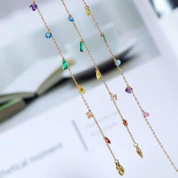 Handmade Girl Summer Dream Rainbow Diamond Drop Shape Bracelet Titanium Steel 18K Gold Plated