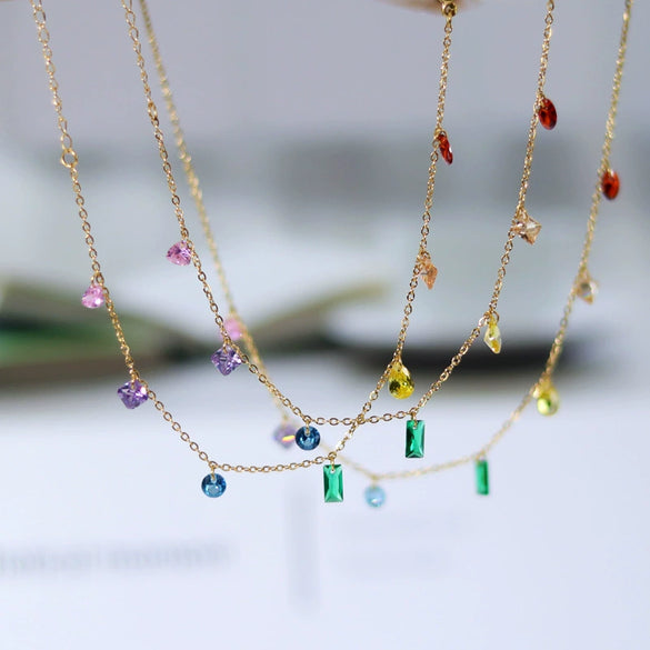 Handmade Girl Summer Dream Rainbow Diamond Drop Shape Bracelet Titanium Steel 18K Gold Plated