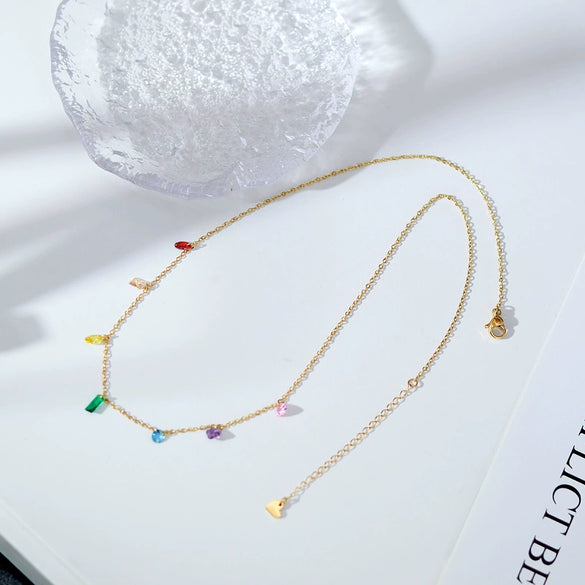 Handmade Girl Summer Dream Rainbow Diamond Drop Shape Bracelet Titanium Steel 18K Gold Plated