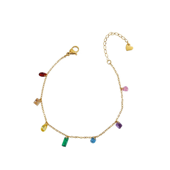 Handmade Girl Summer Dream Rainbow Diamond Drop Shape Bracelet Titanium Steel 18K Gold Plated
