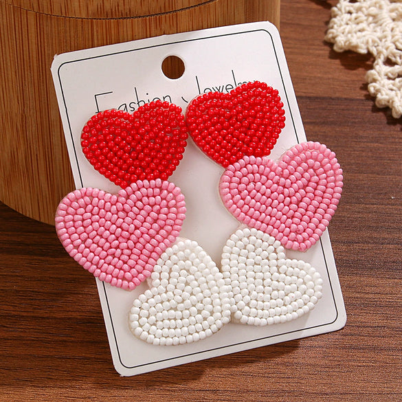 Handmade Glass Glazed Three Heart Three Color Beige Women's Earrings