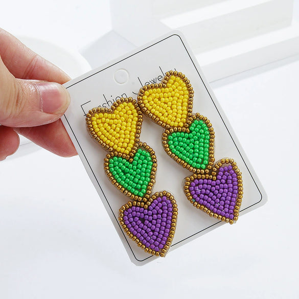 Handmade Glass Glazed Three Heart Three Color Beige Women's Earrings