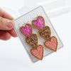 Handmade Glass Glazed Three Heart Three Color Beige Women's Earrings