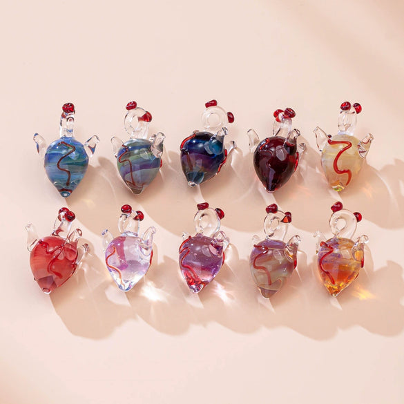 Handmade Glass Heart Pendant Necklace With Dripping Oil Design Imported Materials Light Luxury Niche Jewelry Accessories
