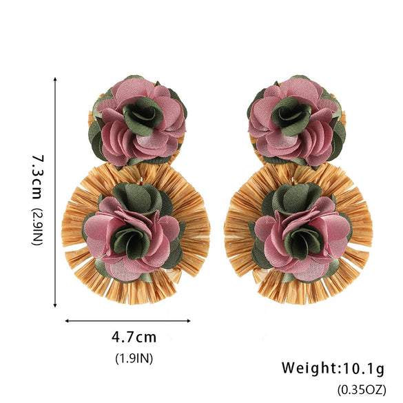 Handmade Grass Fabric Geometric Flower Earrings For Women In Vacation Style