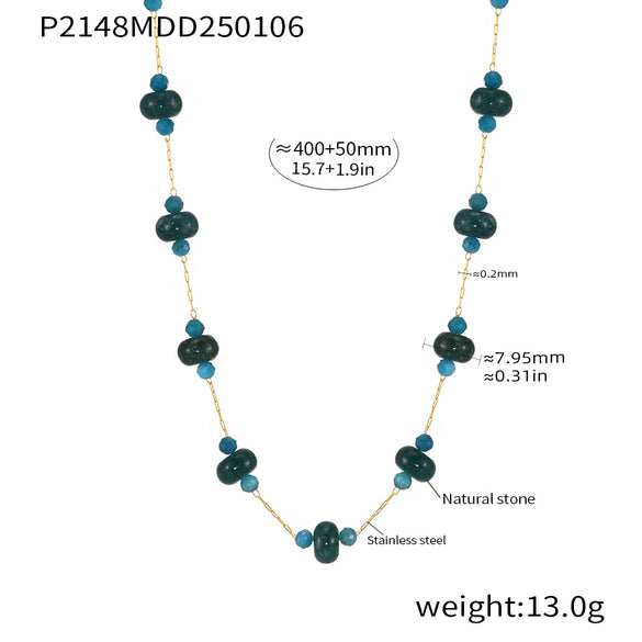 Handmade Half Bead Tourmaline Natural Stone Necklace With Stainless Steel 18K Gold Electroplated Geometric Light Luxury Jewelry For Women
