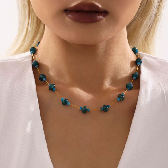 Handmade Half Bead Tourmaline Natural Stone Necklace With Stainless Steel 18K Gold Electroplated Geometric Light Luxury Jewelry For Women