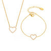 Handmade Heart Shaped Titanium Steel Zircon Double Clavicle Necklace Bracelet Suit With Pvd Plated True Gold Color Preservation For Women In Light Luxury Style