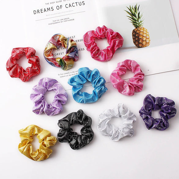 Handmade High Elastic Rainbow Scrunchie Hair Tie With Hot Stamped Laser Detail Punk Style Fabric Hair Ring
