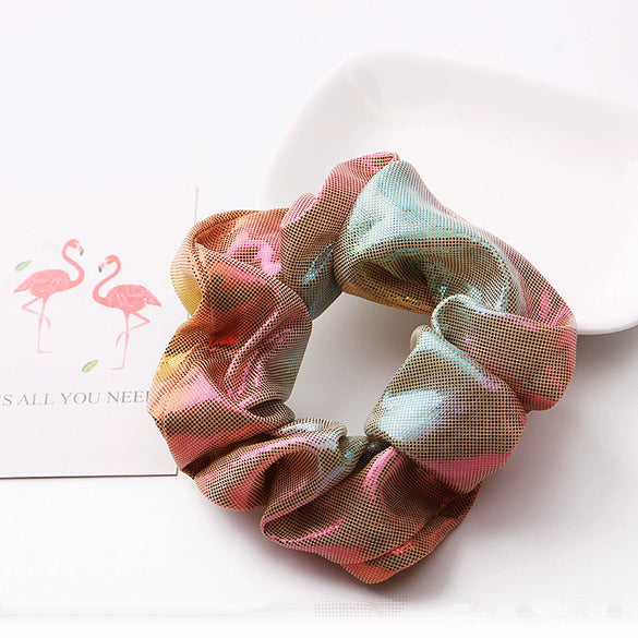 Handmade High Elastic Rainbow Scrunchie Hair Tie With Hot Stamped Laser Detail Punk Style Fabric Hair Ring