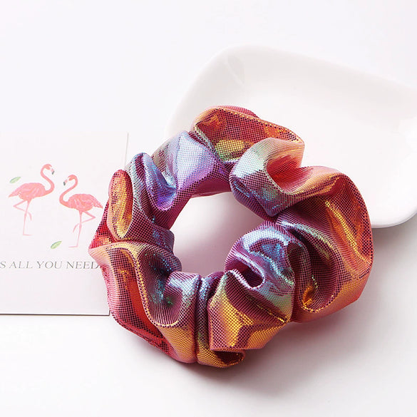 Handmade High Elastic Rainbow Scrunchie Hair Tie With Hot Stamped Laser Detail Punk Style Fabric Hair Ring