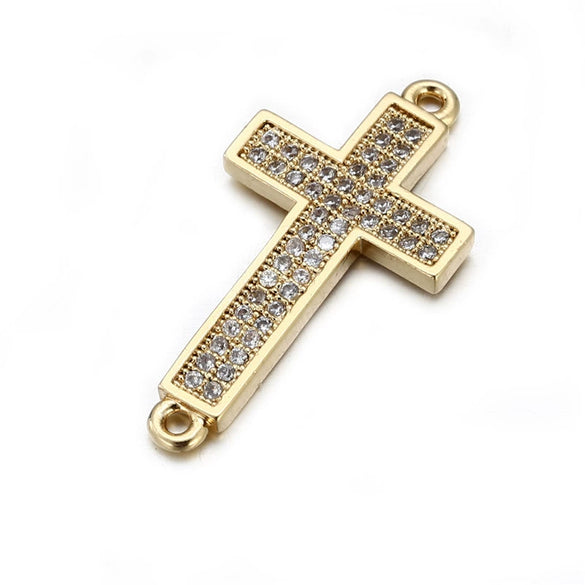 Handmade Hip Hop Copper Inlaid Zirconium Sweater Bracelet With Double Hole Hollow Cross And Electroplating Treatment