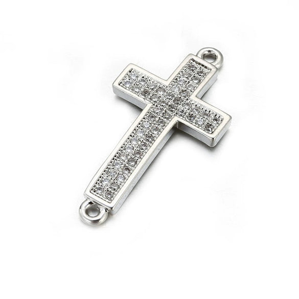 Handmade Hip Hop Copper Inlaid Zirconium Sweater Bracelet With Double Hole Hollow Cross And Electroplating Treatment