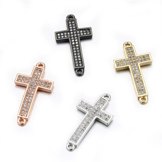 Handmade Hip Hop Copper Inlaid Zirconium Sweater Bracelet With Double Hole Hollow Cross And Electroplating Treatment