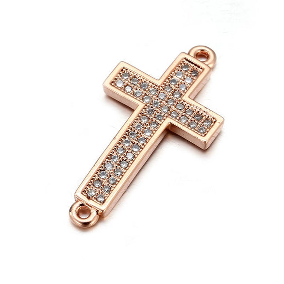 Handmade Hip Hop Copper Inlaid Zirconium Sweater Bracelet With Double Hole Hollow Cross And Electroplating Treatment
