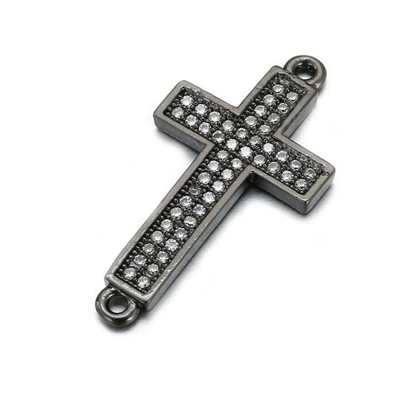 Handmade Hip Hop Copper Inlaid Zirconium Sweater Bracelet With Double Hole Hollow Cross And Electroplating Treatment