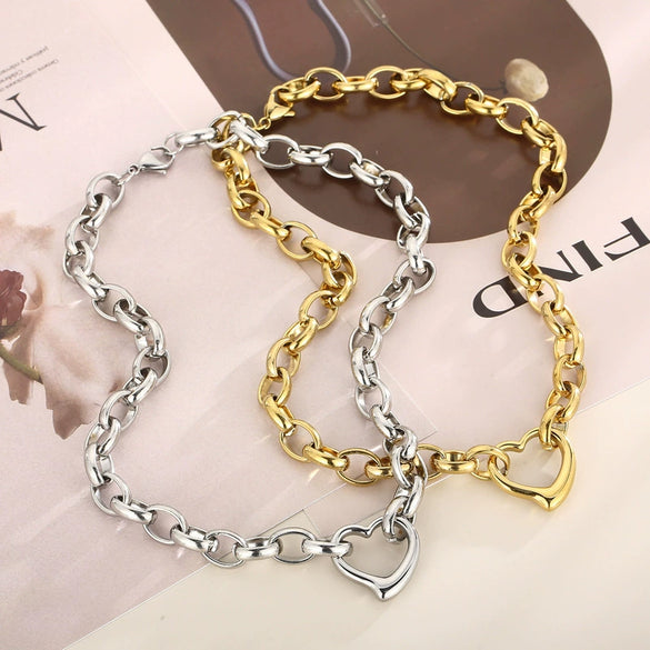 Handmade Hollow Love Pattern Stainless Steel And Titanium Steel Necklace Earrings Bracelet Three Piece Jewelry