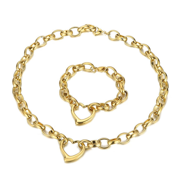 Handmade Hollow Love Pattern Stainless Steel And Titanium Steel Necklace Earrings Bracelet Three Piece Jewelry