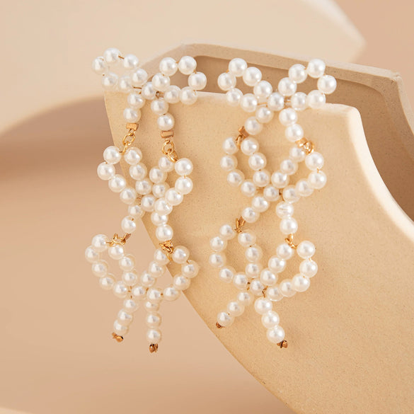 Handmade Imitation Pearl Bow Geometric Earrings For Women