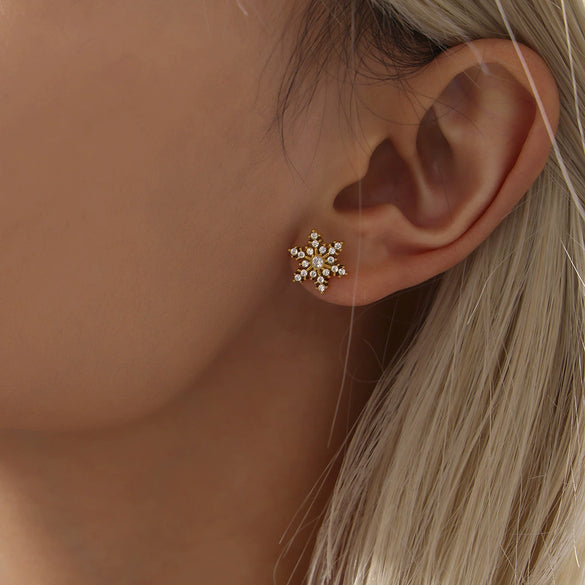 Handmade Inlaid Snowflake Zircon Titanium Steel Earrings With Pvd Plating And Geometric Styling For Women