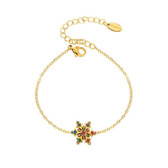 Handmade Inlaid 316L Stainless Steel Women's Christmas Snowflake Geometric Jewelry Electroplated 18K Gold Bracelet