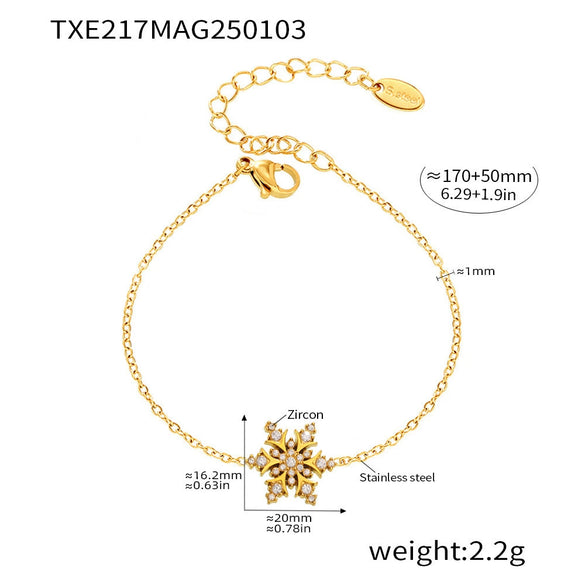 Handmade Inlaid 316L Stainless Steel Women's Christmas Snowflake Geometric Jewelry Electroplated 18K Gold Bracelet