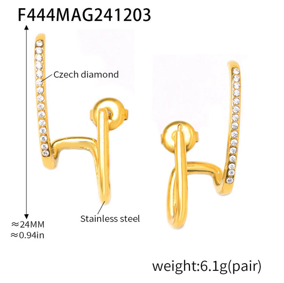 Handmade Inlaid Zircon Ear Bone Clip Jewelry Ear Buckle Light Luxury Style Stainless Steel Jewelry With Geometric Pattern Electroplated For Women