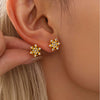Handmade Inlaid Zircon Snowflake Earrings For Women Stainless Steel With 18K Real Gold Plated Geometric Style
