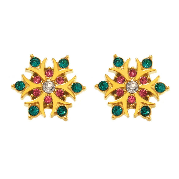Handmade Inlaid Zircon Snowflake Women's Niche Fashion Stainless Steel 18K Gold Plated Geometric Earrings