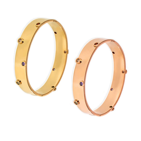 Handmade Inlaid Zircon Stainless Steel Geometric Style Electroplated Bracelet