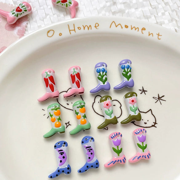 Handmade Jewelry Bracelet Necklace With Handpainted High Heels Shaped Glass Glazed Beads And Fuel Injection Processing