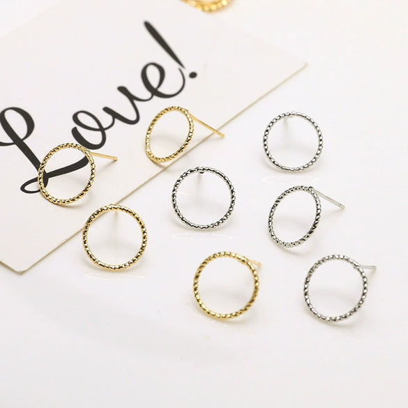 Handmade Jewelry Copper Gold Plated Hollow Round Earrings Natural Style Electroplating