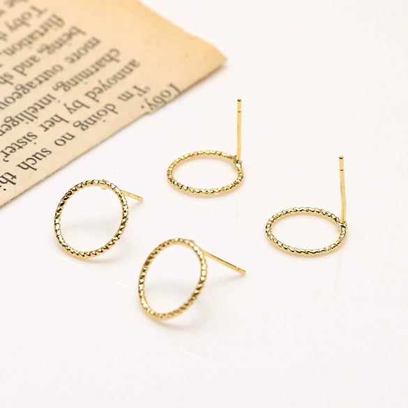 Handmade Jewelry Copper Gold Plated Hollow Round Earrings Natural Style Electroplating