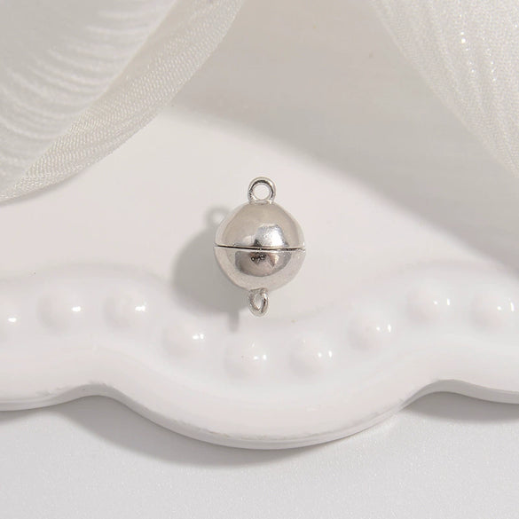 Handmade Jewelry 925 Sterling Silver Bracelet Necklace With Pearl Buckle Smooth Spherical Double Ring Magnetic Buckle Simple Geometric Style Electroplated